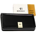 Duży, skórzany portfel damski w czarnym kolorze  - Rovicky
