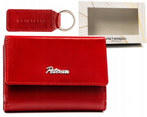 Skórzany portfel damski na zatrzask i brelok - Peterson