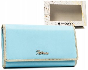 Skórzany portfel damski na zatrzask i suwak - Peterson