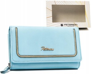 Skórzany portfel damski na zatrzask i suwak - Peterson
