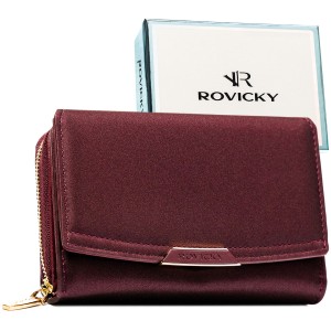 Śliwkowy portfel damski ze skóry ekologicznej RFID - Rovicky