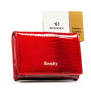 Średni, czerwony portfel damski ze skóry naturalnej  - Rovicky