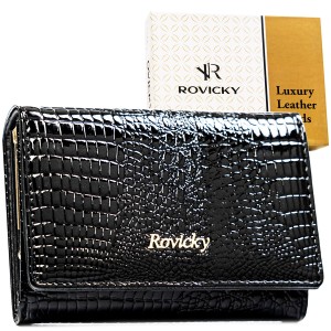 Średni, czarny portfel damski ze skóry naturalnej  - Rovicky