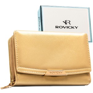 Średni, ciemnobeżowy portfel damski ze skóry ekologicznej - Rovicky