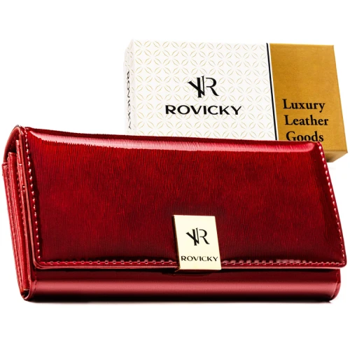 Duży, skórzany portfel damski w czerwonym kolorze  - Rovicky