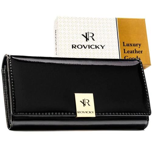 Duży, skórzany portfel damski w czarnym kolorze  - Rovicky