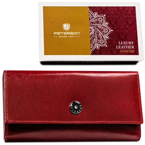 Duży, skórzany portfel damski w czerwonym kolorze  - Peterson