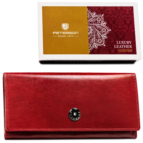 Duży, skórzany portfel damski w czerwonym kolorze  - Peterson