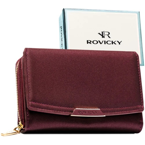 Śliwkowy portfel damski ze skóry ekologicznej RFID - Rovicky