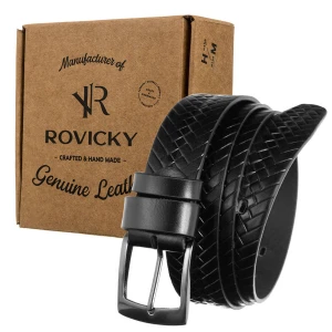 Skórzany pasek męski do garnituru klamra pleciony Rovicky 115