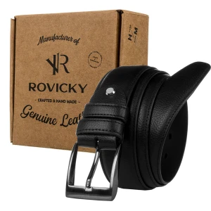 Skórzany pasek męski z tradycyjną srebrną klamrą — Rovicky 115