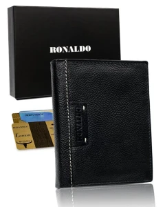 Duży skórzany czarny portfel męski RFID — Ronaldo