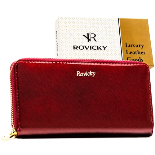 Czerwony portfel-piórnik damski z lakierowanej skóry naturalnej  RFID - Rovicky