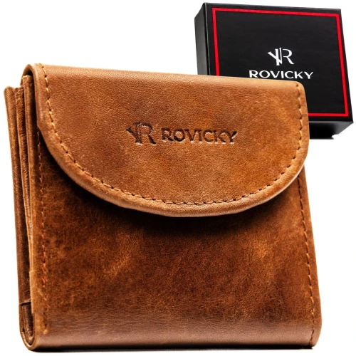 Mały i cienki, skórzany portfel męski w brązowym kolorze  - Rovicky
