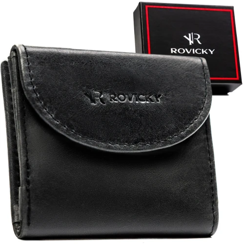 Mały i cienki, skórzany portfel męski w czarnym kolorze - Rovicky