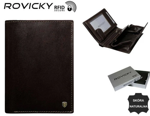 Pionowy, skórzany portfel męski bez zapięcia - Rovicky