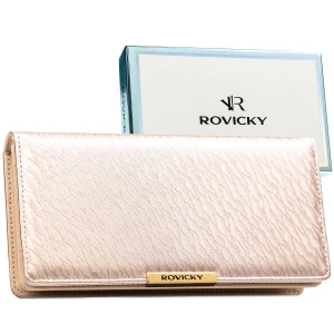 Duży, beżowy portfel damski ze skóry ekologicznej  RFID - Rovicky